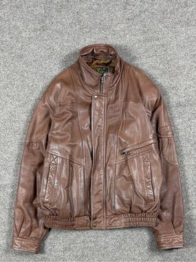 Vintage Reed Brown Genuine Leather Bomber Jacket Men’s 46 XL/XXL 90s Funnel Neck